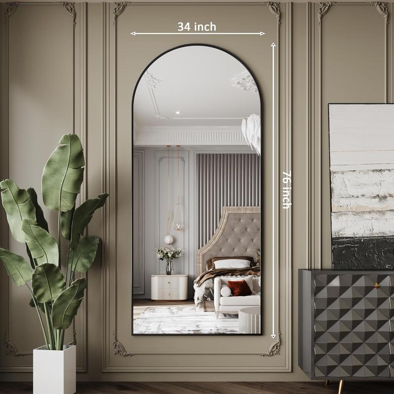34"x76" Large Mirror Full Length,Nano Glass  Floor Mirror, Arched Full Length Mirrors,Large Standing Mirror,Black Arched Mirrors