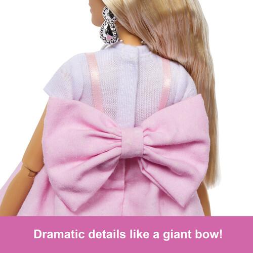 Mattel - Barbie Deluxe Style with Blond Hair in Top Knot, Pink Pastel Dress with Oversized Bow and Accessories  [Collectible Figurine/Statue/Bust] Paper Doll