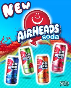 Airheads Soda 12oz 4pk - Blue Raspberry Watermelon Strawberry Orange Natural Beverage - 100% Recyclable Gluten Free Kosher Certified