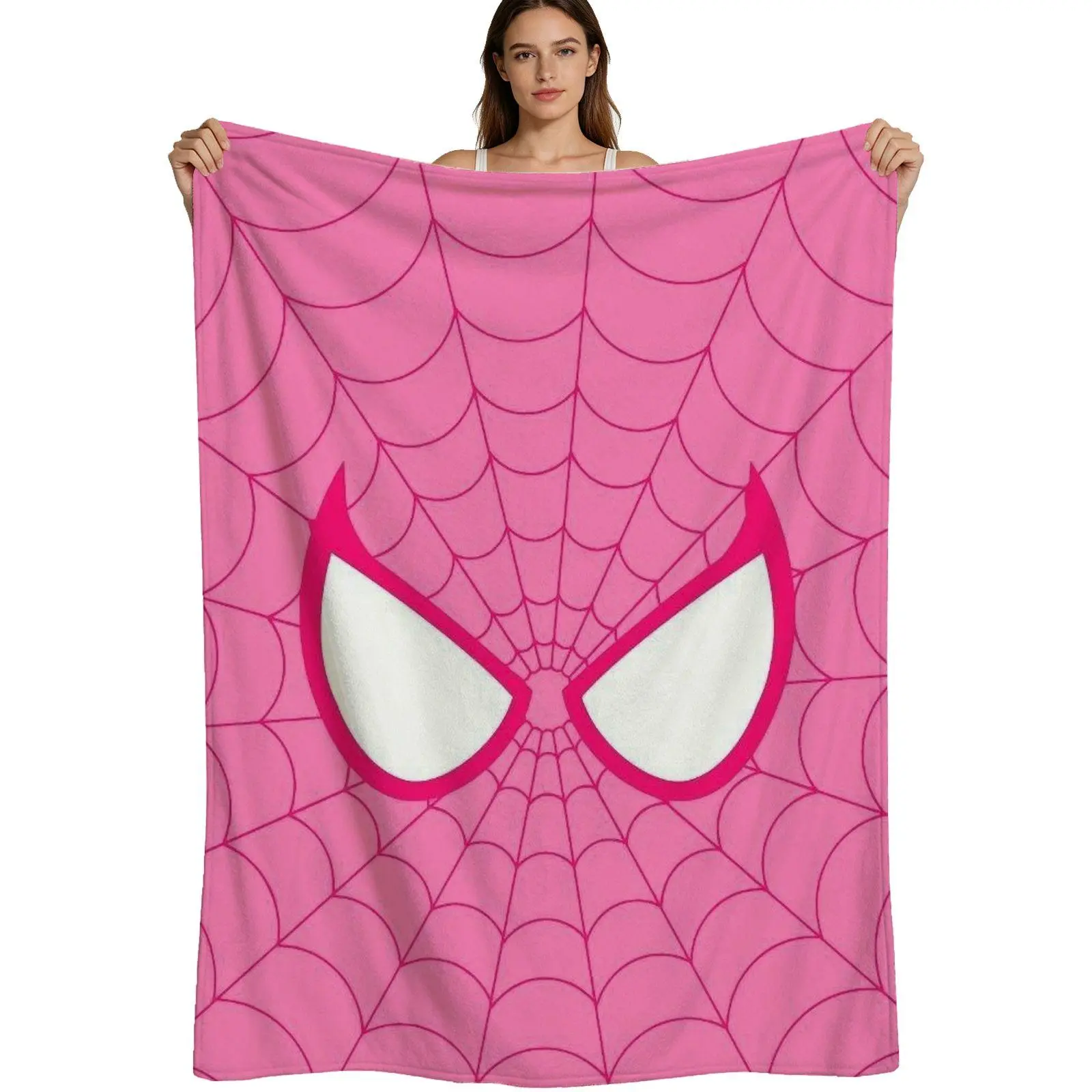Cute Aesthetic, Warm Flannel Blanket, Pink Spider Web Pattern, Soft Plush Fabric, For Girls Bedroom Decor, 4 Sizes Available Single Pack