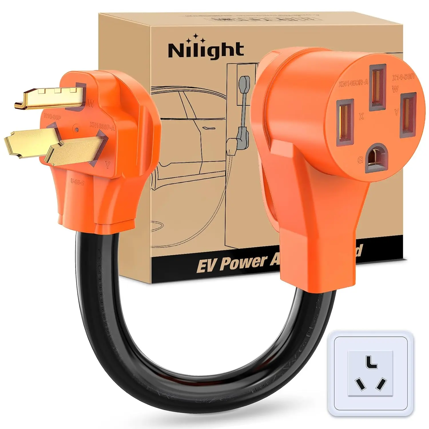 Nilight EV Charger Adapter Plugs, 30A NEMA 10-30P to 50A 3-Prong NEMA 14-50R PVC Cord, 10-Gauge Pure-Copper Core with High Conductivity, Heat-Resilient, Weather-Resistant Level 2 Home Garage EV Charging Electrical Accessory with Flexibility