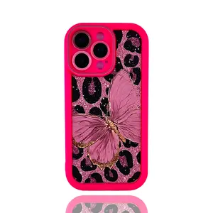 [Free ! Shippin]Glitter butterfly leopard print Phonecases for IP 17 Pro Max 16/15/14/13/12/11 Bumper Soft TPU Drop-Proof Lightweight Non-Slip Rugged Durable Gifts for women & girls