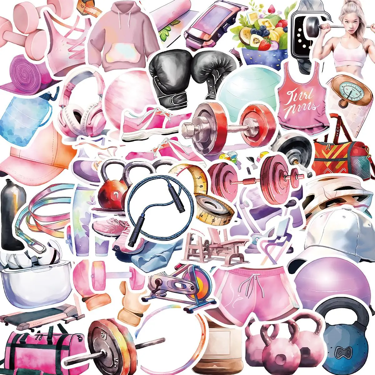 Gym Workout & Weightlifting Stickers, 50pcs/set Waterproof Vinyl Decals, Fitness Stickers, Gifts for Women & Men, Sticker Sheets, Sticker Haul