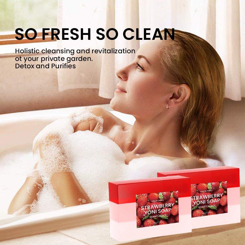 Miaofutong Strawberry Yoni Soap Bar | Natural Feminine Care, pH Balanced, Herbal Cleanse, Purify & Soften Skin 100g