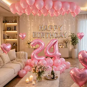 Pink Birthday Balloon Decorations Set – 1000 Petal Heart, "HAPPY BIRTHDAY" Letter Balloons, 30 Latex Balloons & 6 Heart-Shaped Foil Balloons for Party Decor | 16 Inch and 18 Inch Sizes