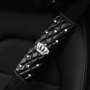 Rhinestone Crown Decor Car Seat Belt Shoulder Pad, Quilted Design Car Seat Belt Cover, Car Interior Decoration Accessories for Women & Men, Car Interior Accessory