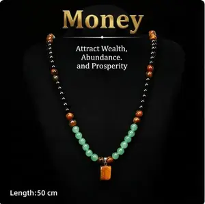 Money Attraction Necklace With GreenAventurine & Tiger Eye Pendant Healing Crystal Stone ,Anniversary, Vacation &Theme Parties Jewelry Charms Abundance Crystal bracelet,Long Chain,Sweater chain,Ideal Gift Jewelry for Men and Women