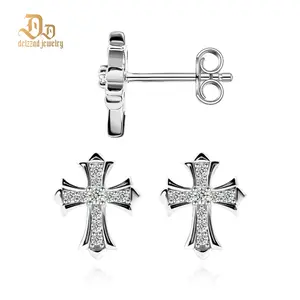 Delzzad Gothic Sparkle Cross Stud Earrings VVS Synthetic Moissanite Earrings S925 Studs Moissanite Earrings Jewelry Unisex Hip Hop Earrings Perfect Birthday Engagement Anniversary Mother’s Day Christmas Valentine's Day Gifts