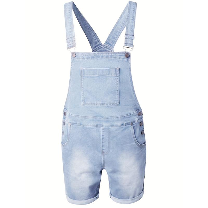 Mens Denim Shorts Bib Overall Jean Romper Casual Loose Fit Walkshort Button Pockets Summer Jumpersuit Menswear Spandex