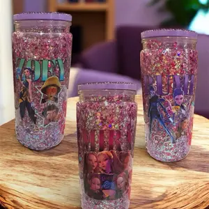 Kpop 20 oz Acrylic Snowglobe Cup with Glitter and Character Design for Fans