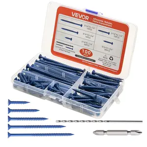 VEVOR Concrete Screws, 3/16 inch, 100 PCS 5 Different Lengths, Phillips Head, Masonry Screws with Drill Bits, Carbon Steel with Blue Coating, for Anchoring to Concrete, Masonry, Block, Brick and Wood