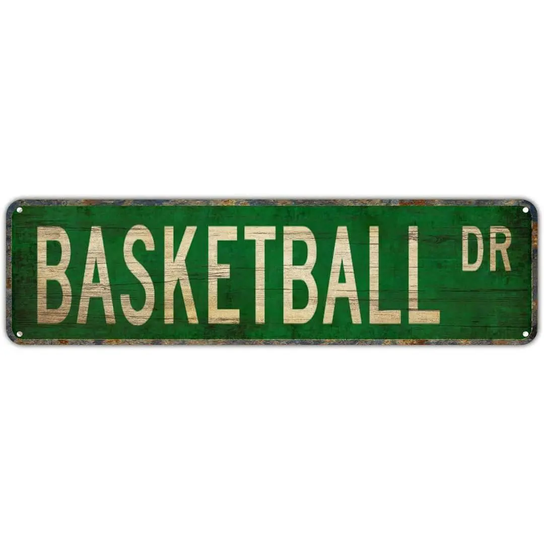 Vintage Tin Sign Basketball Sign Street Sign Retro Metal Sign for Home Bar Coffee Garden Indoor Ourdoor Decor 4"×16"