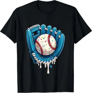 Baseball Drip Ice Cream Sprinkles Baseball Glove T-Shirt - Cotton Fabric Youth Boys Girl T-shirt