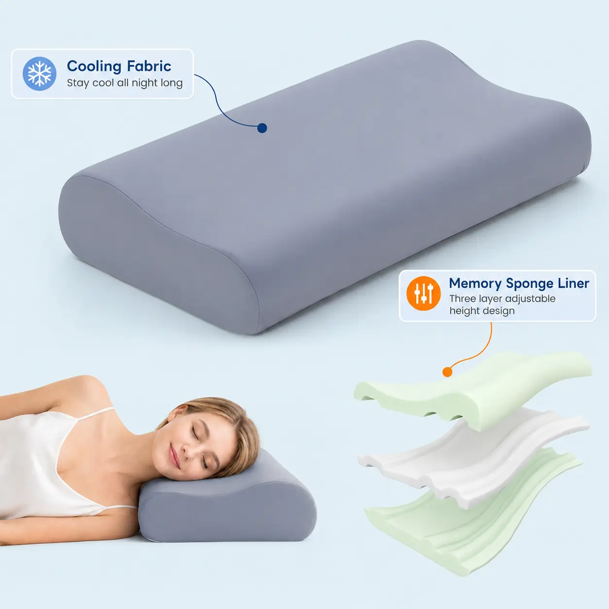 Raybee Adjustable Cervical Memory Foam Personalized Height ,Contour Neck Pillow for Sleeping, Side Sleeper Pillow for Neck Pain Relief , Cooling Pillow Back Stomach Sleeping, Queen Size