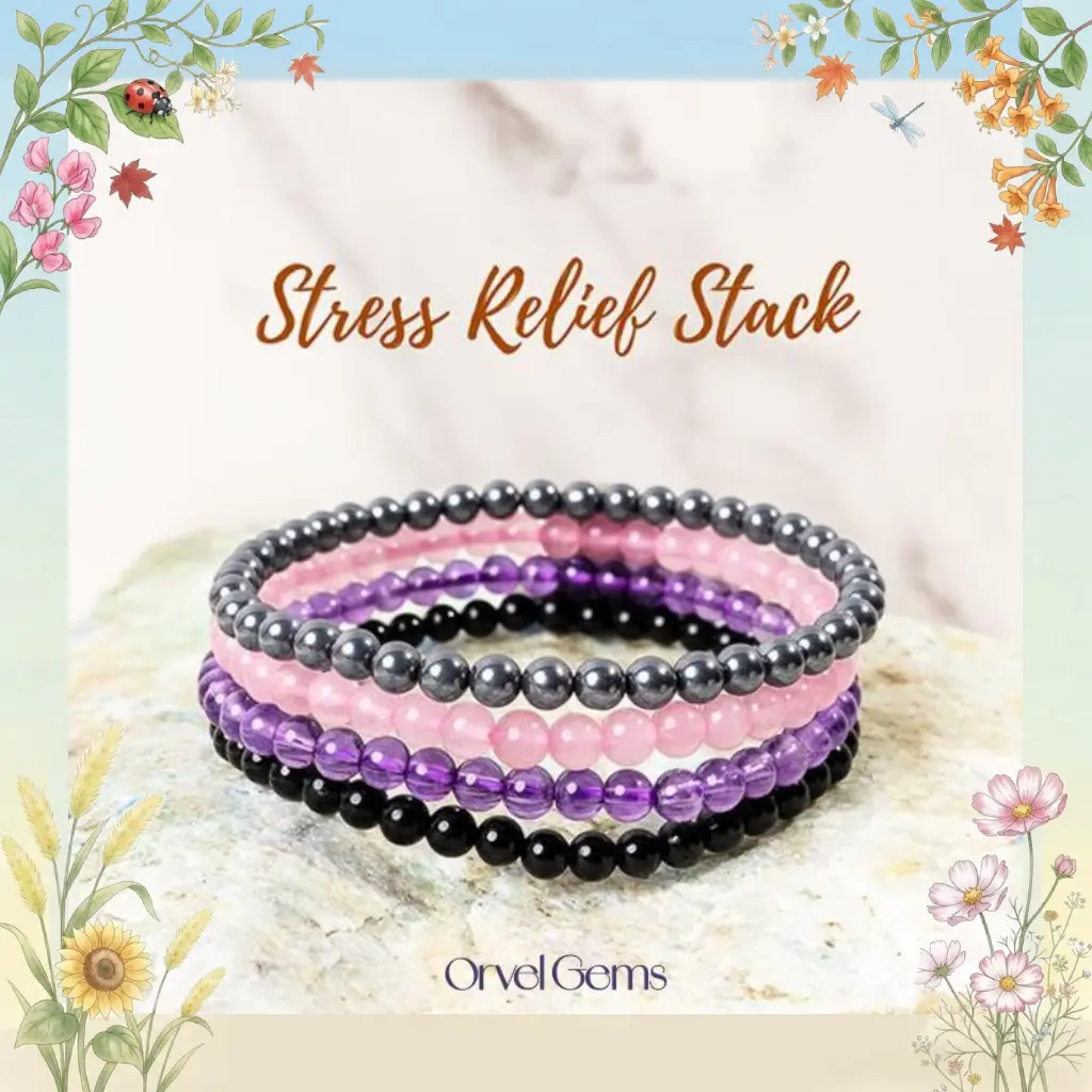 Stress Relief Crystal Therapy Bracelet Stack ，Stress Relief Bracelet, Couples, and Friends , Positive Energy Bracelet，Gift for Him & Her，optional size，Energy Healing Bracelet，Meditation Bracelet，Crystal Therapy Bracelet，Meditation, Gift
