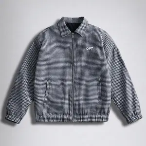 Men’s American vintage loose casual jacket with OPT letter print plaid pattern and notched lapel