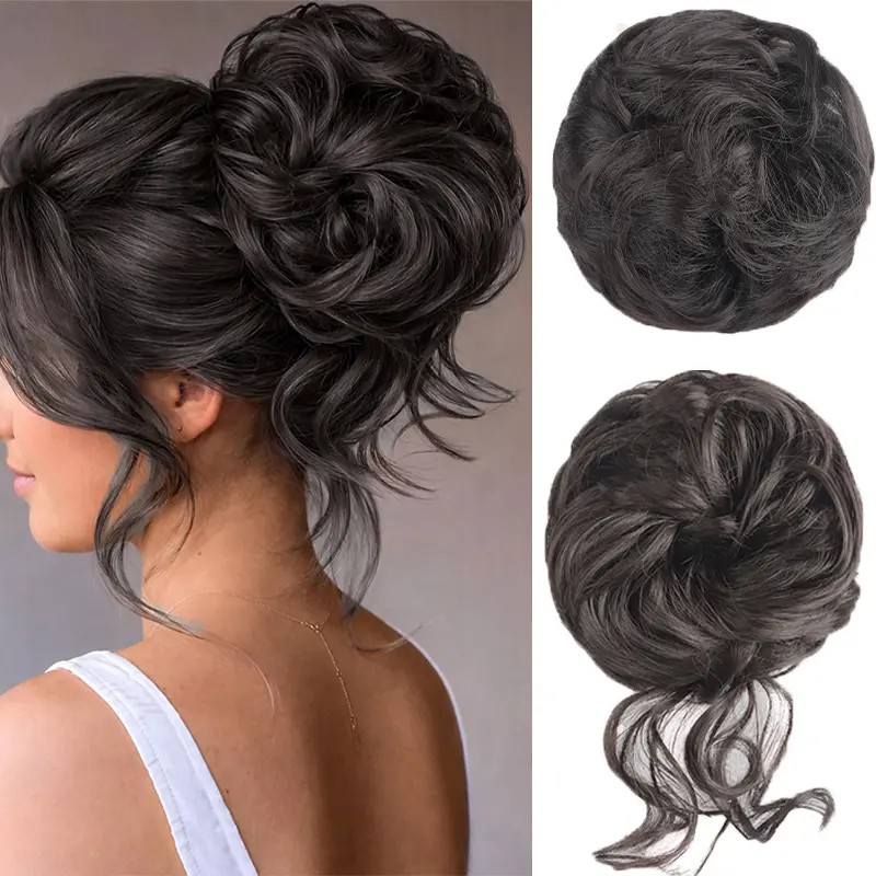 2 PCS large Messy Bun Hair Piece Wavy Curly Hair Bun Scrunchies Extensions Synthetic Chignon Thick Updo Hairpieces for Women Girls  Quick Style Plate