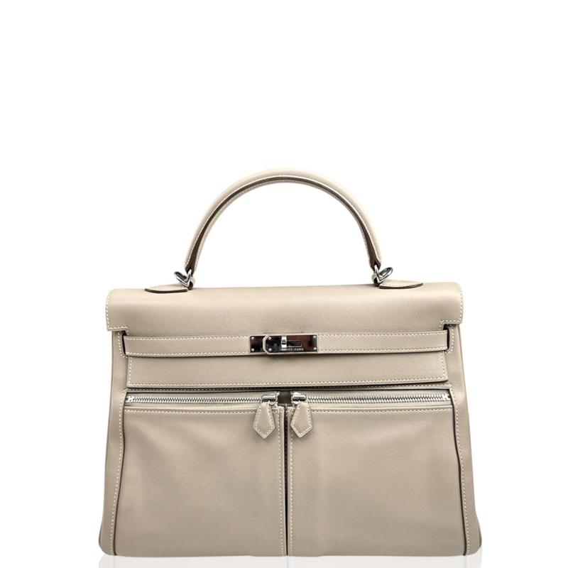 Pre-owned HERMÈS Leather tote bags Hermes Lakis Kelly 35 Swift 1F Argile (mk103771)