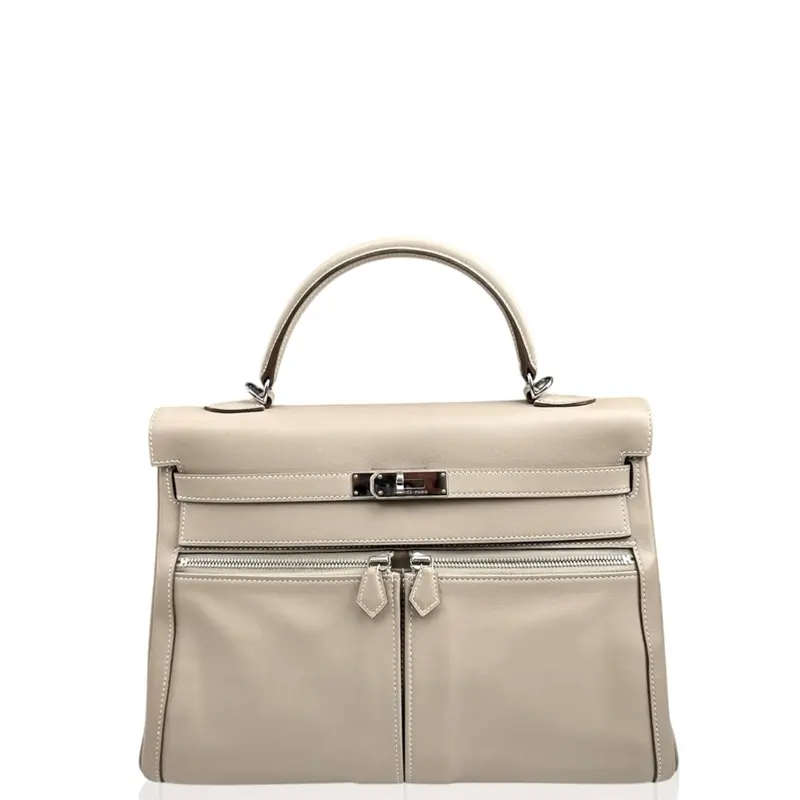 Pre-owned HERMÈS Leather tote bags Hermes Lakis Kelly 35 Swift 1F Argile (mk103771)
