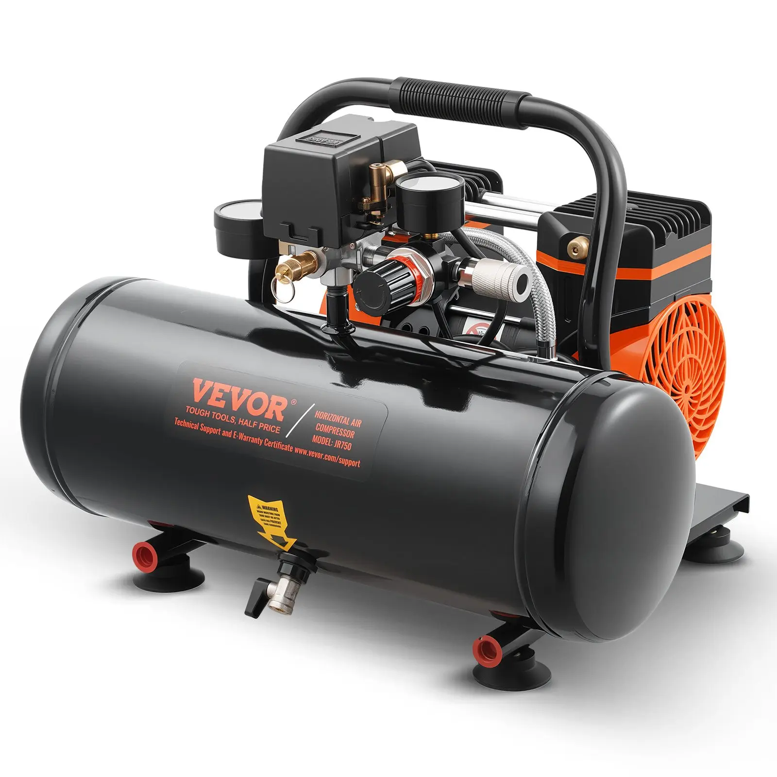 VEVOR Oil-Free Motor Air Compressor, 2gal/8L Steel Tank, 1HP 2.1CFM 8bar 3400rpm, Max 120PSI, 81dB Ultra Quiet Portable, 33.07lbs, for Tire Inflate, Auto Repair, 2.1 Cfm, 2Gal / 8 L