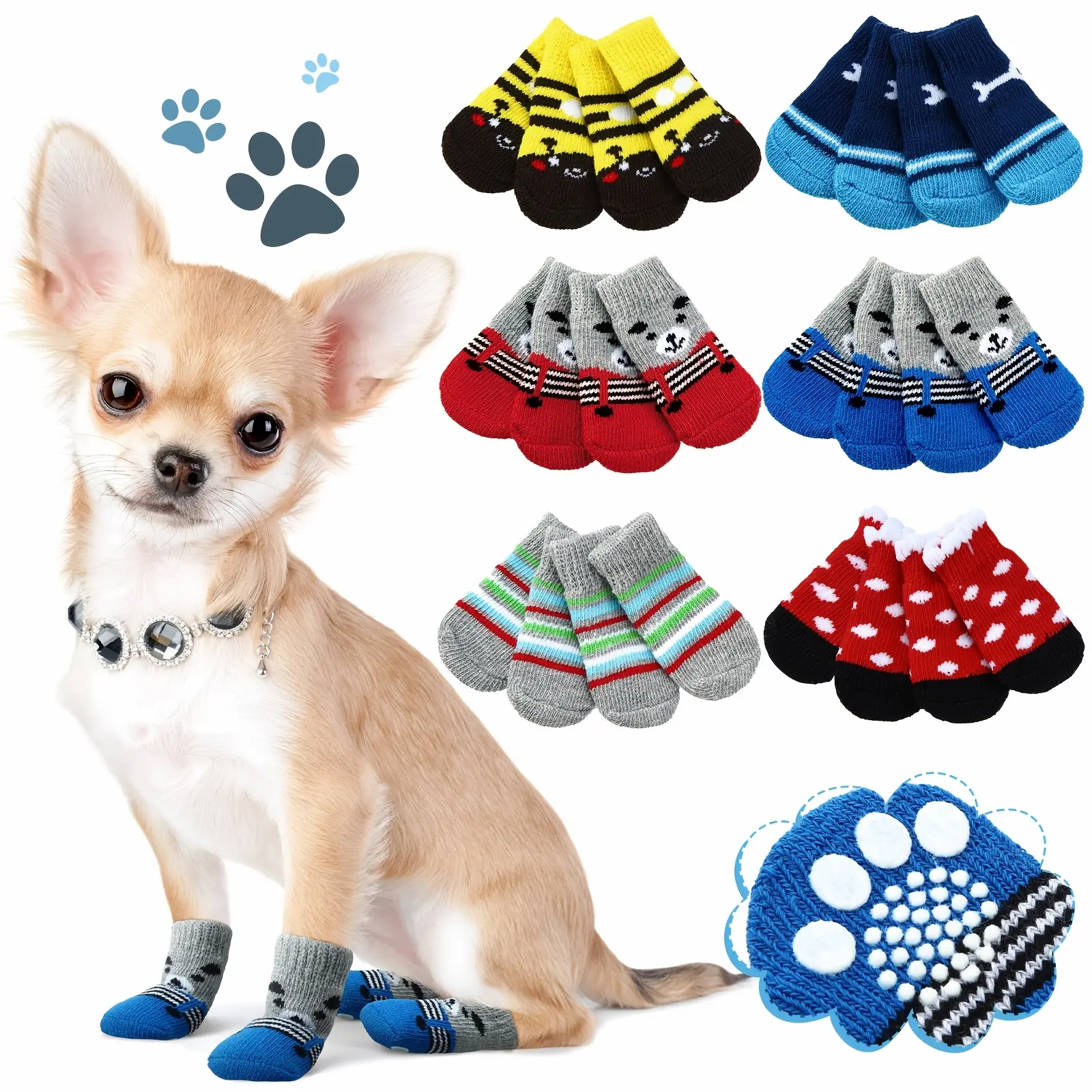 24pcs Dog Socks for Small Medium Large Dogs Non Slip Pet Puppy Dog Socks Paw Protectors Outdoor Traction Control Socks for Hot Pavement Hardwood Floor Protection 6 Styles(Medium)