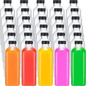 30 count 33 oz Plastic Juice Bottles with Caps Bulk, Clear Empty Juice Bottles with ,  Beverage Containers for Freezer, Fridge, Milk, Smoothies, Drinking Beverages (Black)