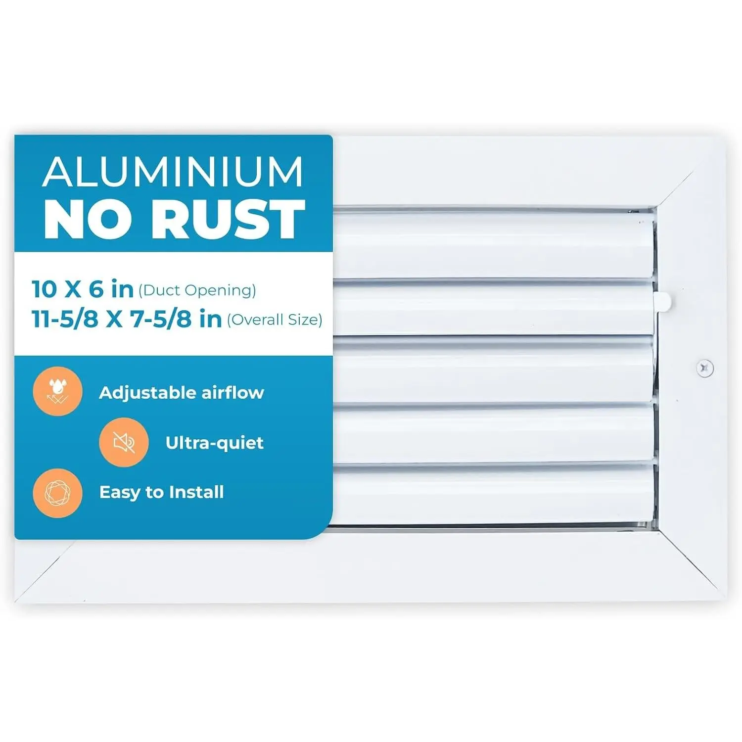 Aluminum 10 x 6 in (Duct Opening) 1-Way Air Duct Register Vent Cover for Ceiling and Wall - Modern HVAC Louver Vent Cover Adjustable – Durable Rustproof Wall Grille – Overall Size 11-5/8 x 7-5/8 Inch
