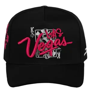 Jc Hats KING CARD XY SnapBack for Man - Black Las Vegas Design with Pink Embroidery and Poker Card Icons