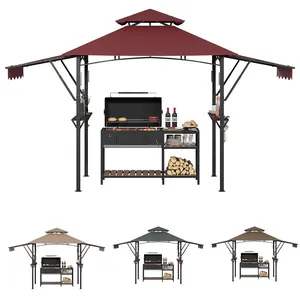 Grill Gazebo Outdoor BBQ Canopy 8x5 Double Tier Patio Grill Shelter with Adjustable Dual Side Awnings, 2 Handy Shelves & Hooks  Heavy Duty Steel Frame for Backyard Patio Garden