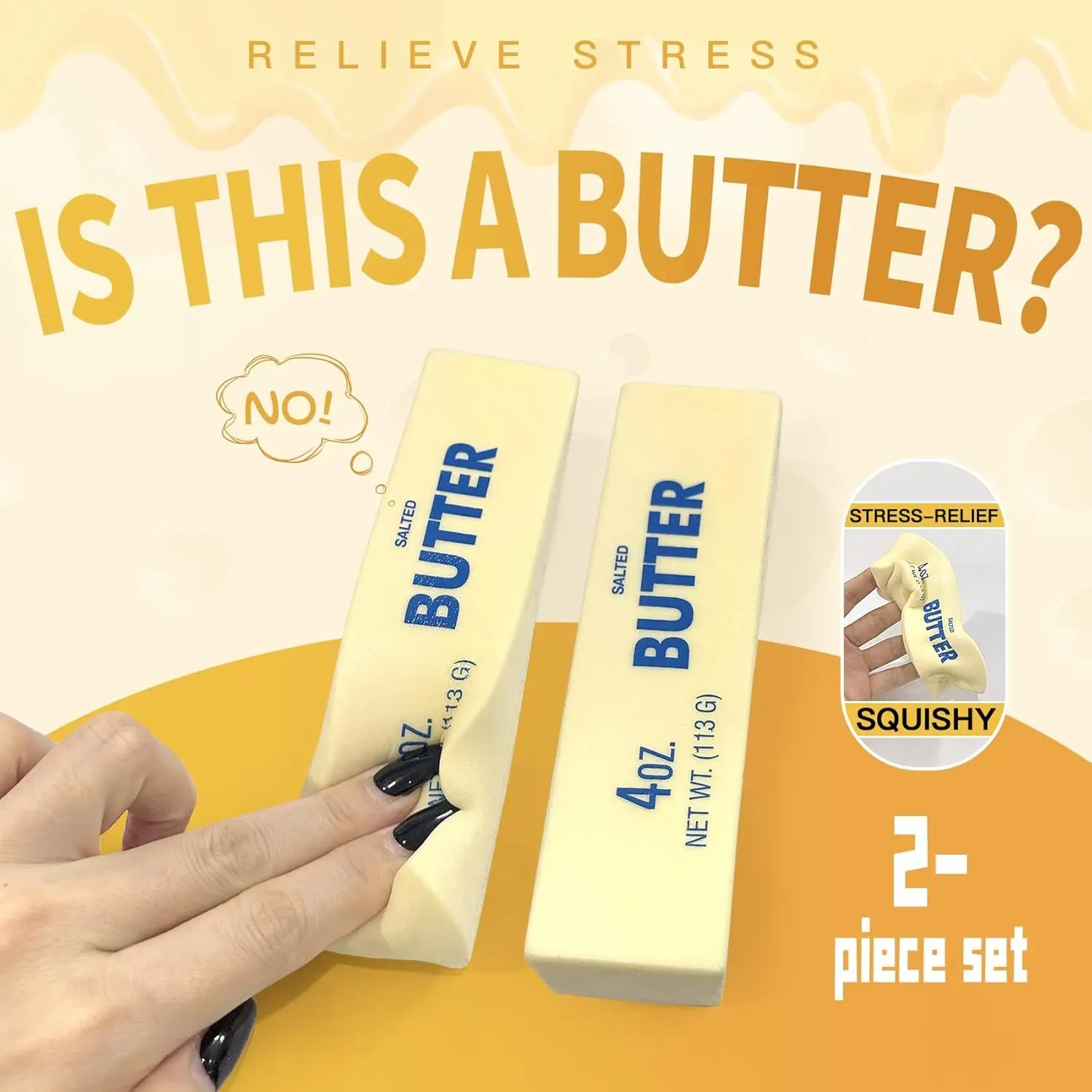 2Pcs Squishy Fidget Long Butter Bread Toy - Stress Relieving Tool, Soft Squishy Companion, Sensory Stress Reliever, No Battery Needed, Slow Squeezing, Kneading, Honey Flavored Cream Stick for Party Bags & Gifts