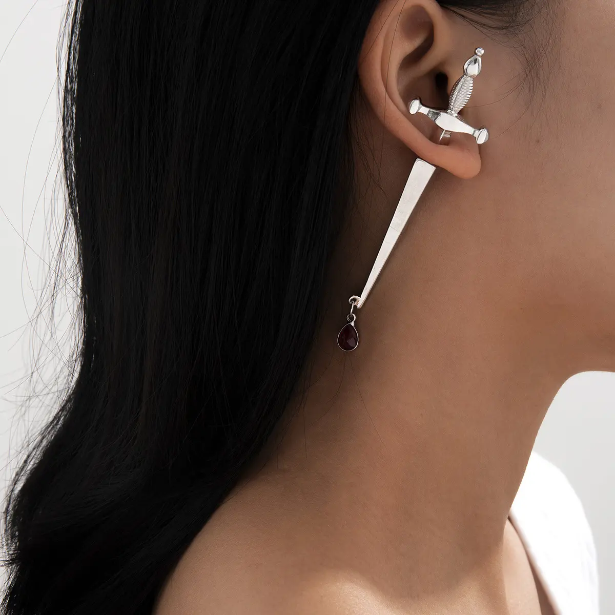 Bloody Sword Gauge Earrings, Cross Earrings, Gold earrings, Cute Jewelry, Unisex Jewelry, Gift for Her, Gift For Him, Goth Jewelry, Grunge Earrings, Big Earrings, Sterling Silver, E boy