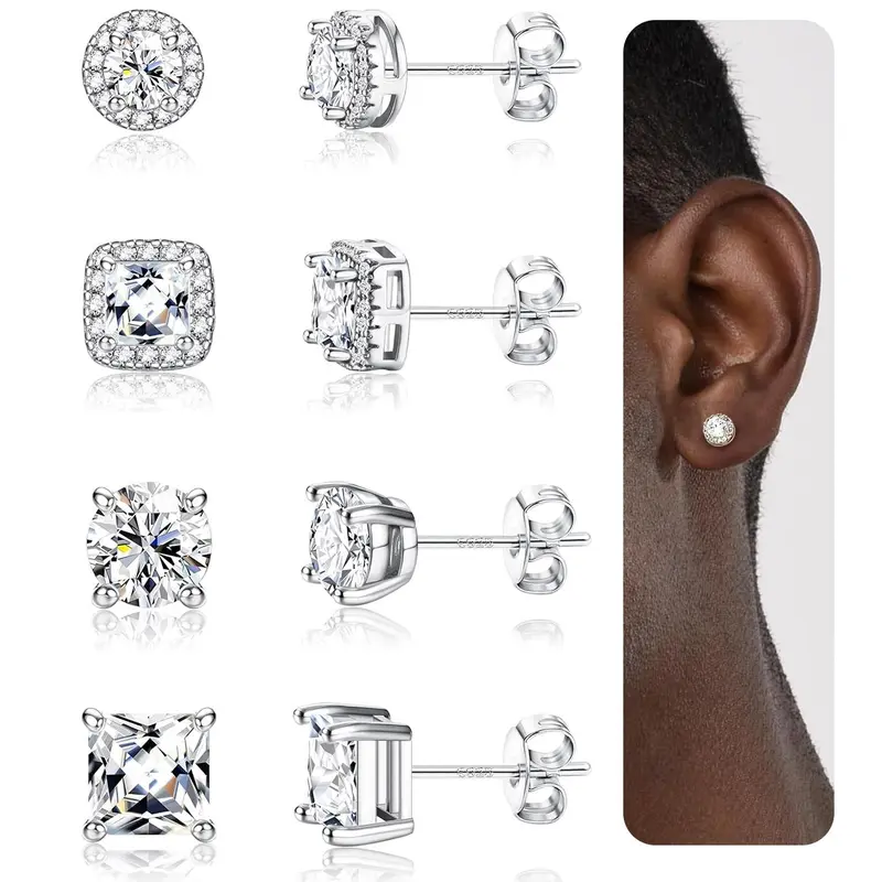YADOCA High Quality Studded Flat Back Earrings - Unisex Gold-Plated, 6/8/10mm Artificial Zircon, Secure Hold for Sensitive Ears, 2/4 Pairs Costume Jewelry, Earrings for Women, Men's Gift Accessories