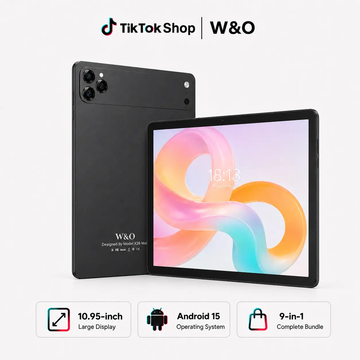 W&O X17 Ultra 7-in-1 Tablet Bundle, 10.1" Android 15 Tablet, 8GB RAM + 256GB ROM, Keyboard Mouse Stylus Case Included, 16MP Rear + 5MP Front Camera,  Portable Tablet for Students, Work, Online Classes & Entertainment cam dual back-to-school flat screen