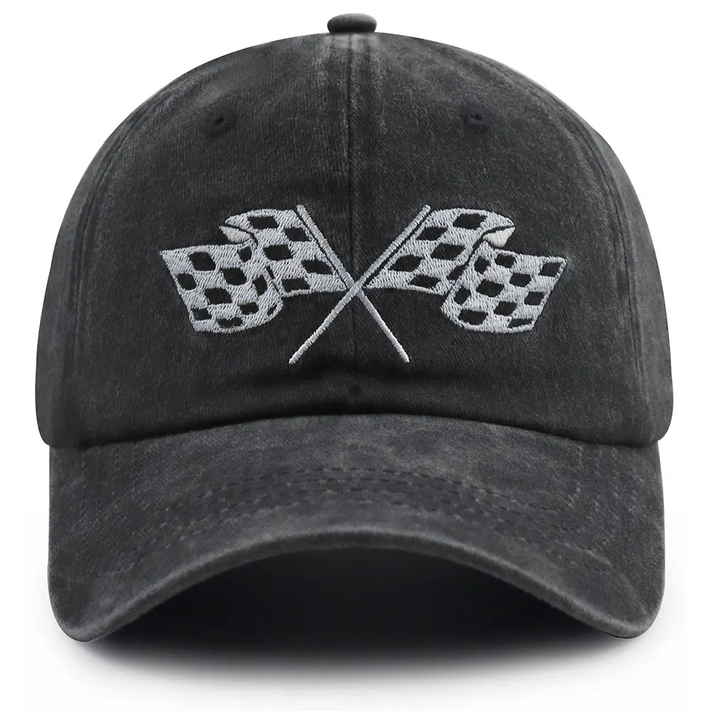 Checkered Flag Baseball Cap, 100% Cotton Adjustable Dad Hat for Men & Women, Cool Hats for Race Car Party Favors & Birthday Gifts, Checkered Pattern Hats