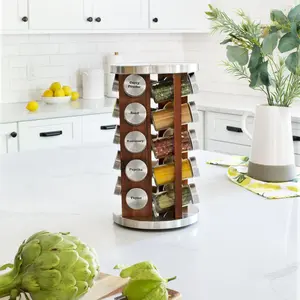 Orii 20 Jar Spice Organizer Rack in Dark Acacia Wood