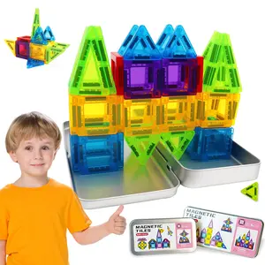 24/40PCS Mini Magnetic Building Blocks, Magnetic Tiles Stacking Toys, Creative STEM Construction Set with Iron Storage Box, Travel-Size On-the-Go Magnet Toys, House Building Kit for Boys Girls Ages 3+