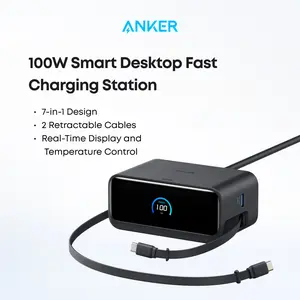 【Nano Charging Station】Anker Charging Station, 100W 7-in-1 3 USB-C 3 AC 1 USB-A with 2.3ft InstaCord for iPhone MacBook & More,summerwins,FathersDayGift