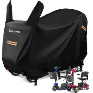 Heavy Duty Mobility Scooter Cover Waterproof Outdoor 420D Oxford Mobility Cover Waterproof Outdoor with Hood Universal Fit -3 Buckles -Reflective Tape - Rainproof Windproof Sunproof (XL: 57"*27"*39")