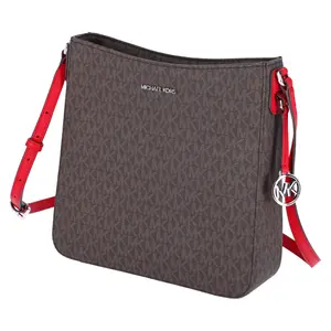 Pre-owned MICHAEL KORS PVC Messenger Bags Jet Set Travel Large Messenger Bag Crossbody Brown MK Bright Red