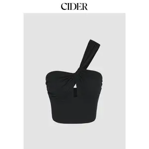 Cider [3 colors, size 2-10] Asymmetrical Halter Cut Out Crop Top