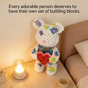 Crystal Heart Bear 3D Puzzle Building Blocks Decoration, Home Office Shelf Decor, Party Tabletop Display, Ideal Gift for Holidays
