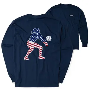 Volleyball Tshirt Long Sleeve - Volleyball Stars and Stripes PlayerÂ (Back Design)