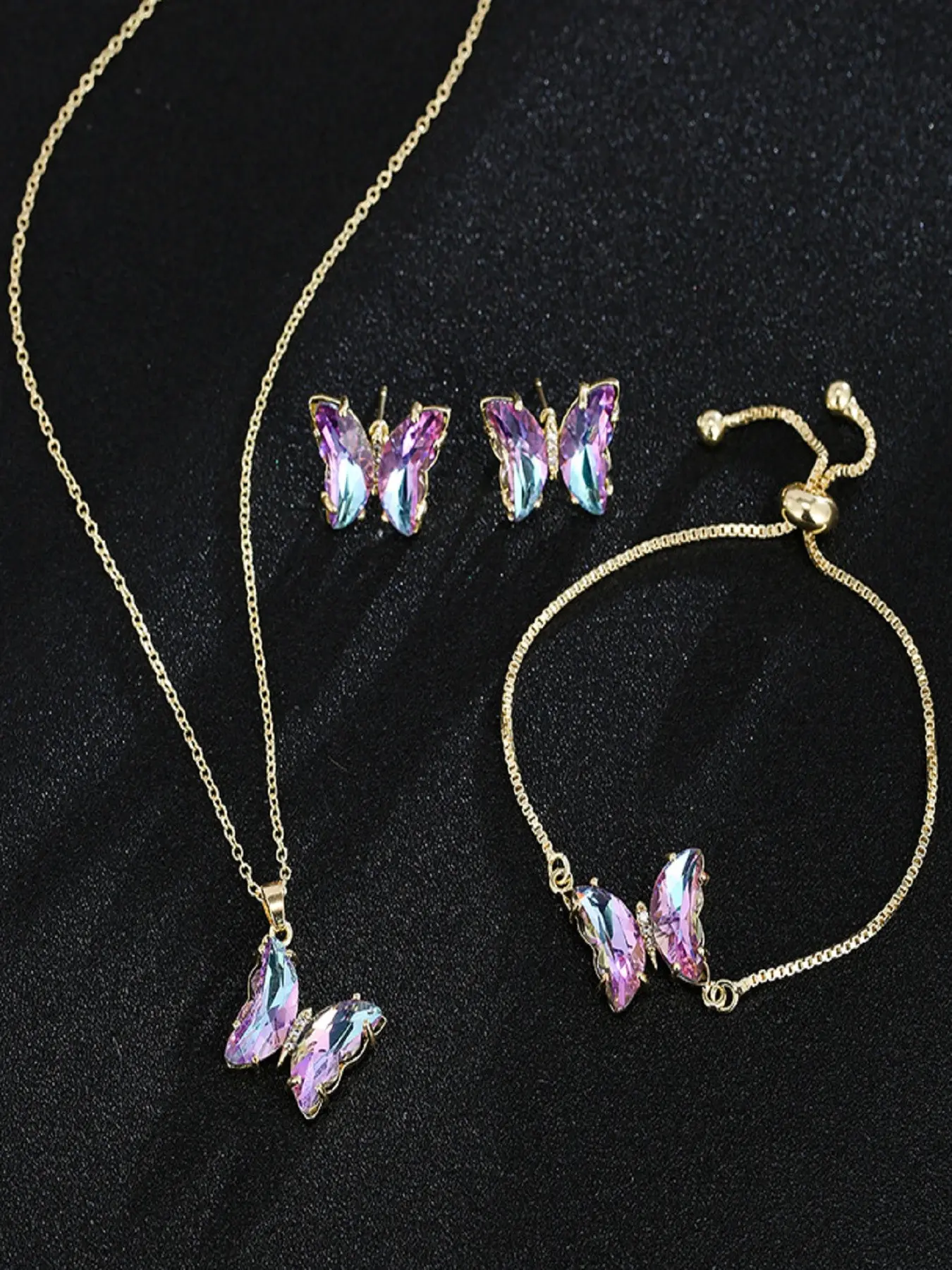 Women Butterfly Earrings Necklace Bracelet Set, Butterflies Set, Fashionable Jewelry Set, Fashion Jewelry Gift for Women, Multiple Colors Available, Birthday Present Idea