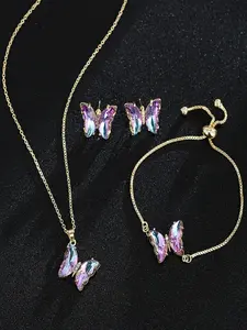 Women Butterfly Earrings Necklace Bracelet Set, Fashion Jewelry Gift for Women, Multiple Colors Available, Birthday Present Idea