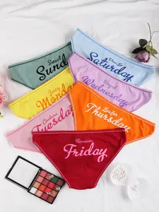 7 Pack Women's Letter Print Bow Decor Panties, Cute Soft Comfortable Breathable Underwear for Everyday Use, All Seasons Women's Lingerie, Casual Breathable Knicker