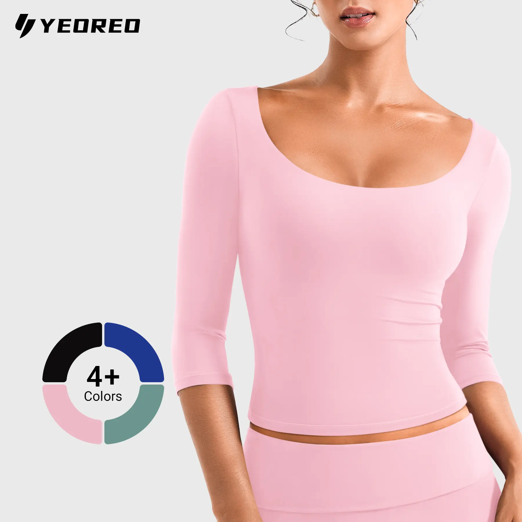 YEOREO Ease Women's 3/4 Sleeve Tops Workout Yoga Shirts Double Lined Scoop Neck Slim Fit Soft Breathable Gym Running tiktokshopbacktoschool sohochic, Workout Wear, Stretch Fitness Wear, Sports Activewear Tee