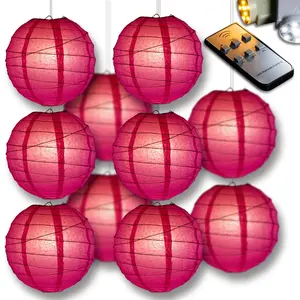 BLOWOUT Hot Pink Crisscross Paper Lantern 10pc Party Pack with Remote Controlled LED Lights Included