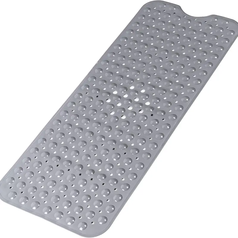 [New Deal] Large Non Slip Bathtub Mat, Machine Washable Shower Mats with Suction Cups and Drain Holes, Bath Tub Mats for Bathroom Non Slip, Grey Bath Tub Accessories