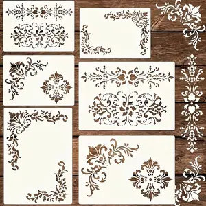 Baroque Flower Template Set, Reusable Wood Canvas Paper Fabric Floor DIY Craft Templates, Wildflower Furniture Wall Templates