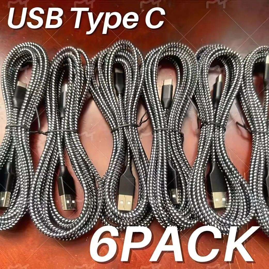 6pcs 10Ft USBC Fast Charger Cable for Samsung Android Type C Charging Cable